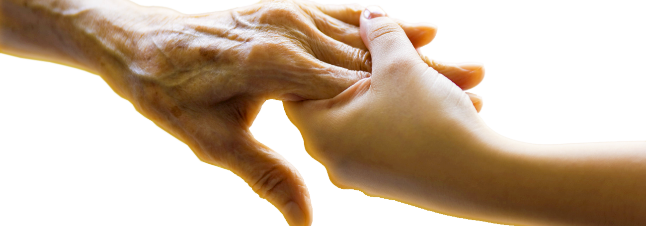 manos de una joven sosteniendo las manos de un  adulto mayor