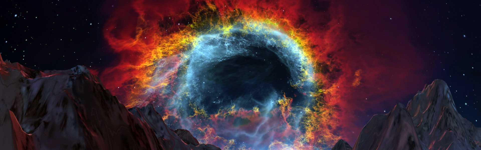 imagen del cielo mostrando una nebulosa, lugar donde nacen las estrellas en colores rojo azul y grises