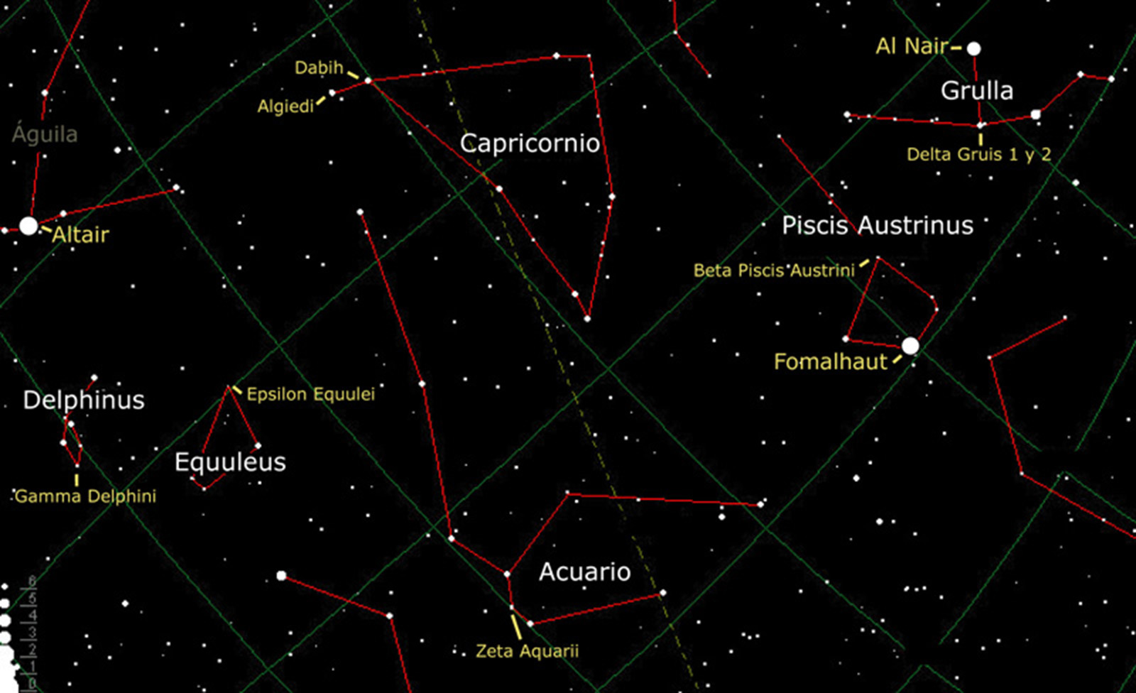 Mapa Dobles en Capricornio, Acuario, Grulla, Delphinus y Equuleus