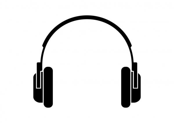 Dibujo de auriculares en color negro con fondo blanco